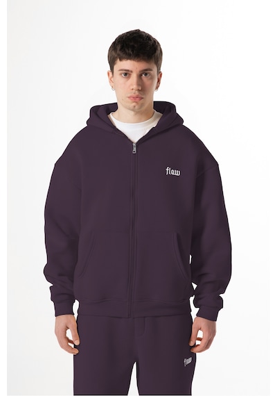 Flaw Nakışlı Zip Hoodie-28828 Mürdüm