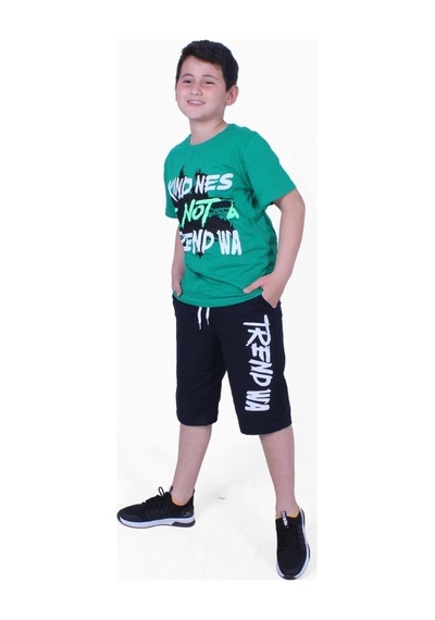 Fyk Kids Yazı Baskılı Erkek Çocuk Kapri Takım Yeşil