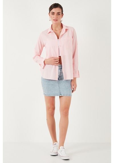 Lela Pamuklu Regular Fit Cepli Bayan Gömlek Cf25S16992 Açık Pembe