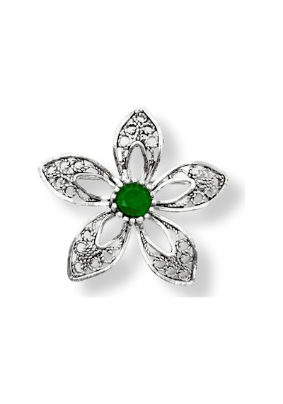 Oya Silver Zümrüt Doğal Taşlı Telkari Çiçek Kadın Gümüş Broş 2.6x2.6cm Tre-3190 Yeşil