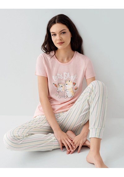 Kocabey Kısa Kol Pijama Takımı Pembe