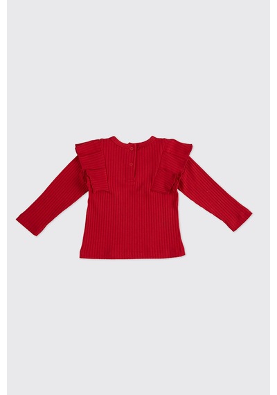 Kız Bebek Kolları Fırfır Detaylı Kırmızı Tişört Çok Renkli 2421GB05013