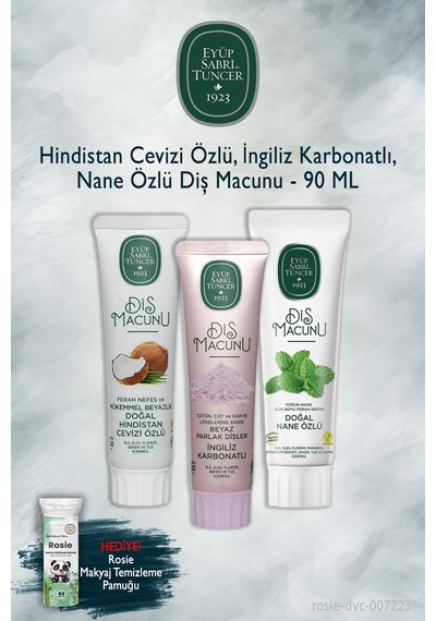 Eyüp Sabri Tuncer 90 Ml Hindistan Cevizi, Karbonat, Nane X3 Diş Macunu, Rosie Beyazlık