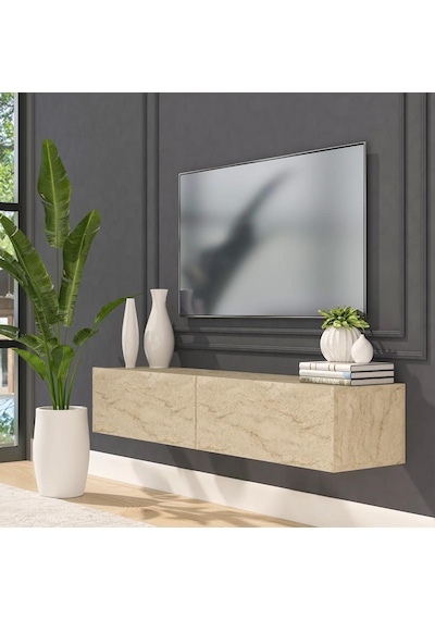 Tv Ünitesi Tv Sehpası Tv Alt Sehpası Traverten Mdf 140 Cm