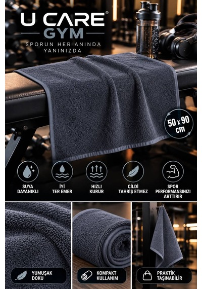 Yüksek Emici Hızlı Kuruyan Spor Salonu Havlusu Spor Havlusu %100 Organik Pamuk 50 X 90 Gri - 945185160 Gri