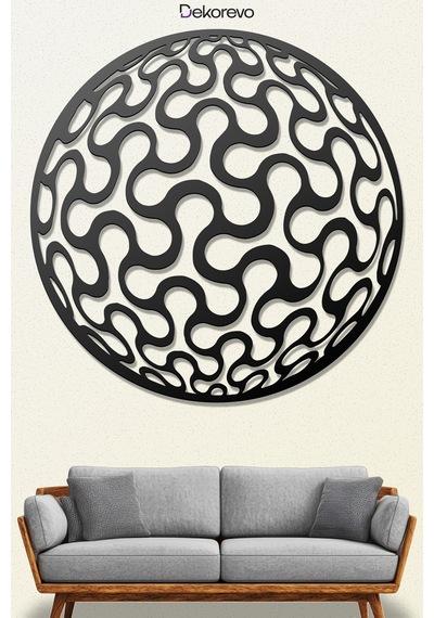 Abstract Daire Metal Duvar Tablosu - Metal Duvar Sanatı - Siyah - 50 X 50 Cm