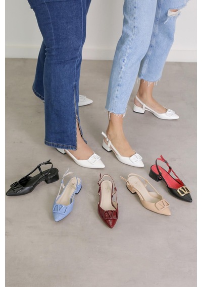 Kr7059 Model Yeni Sezon 3 CM Topuklu Tokalı Topuklu Ayakakbı Beyaz