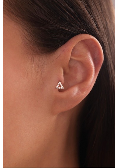 14 Ayar Altın Taşlı Üçgen Prizma Tragus Küpe