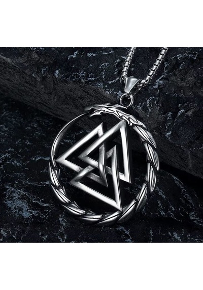Aslanmaz Çelik Iskandinav Güç Simgesi Valknut Viking Kolye Gümüş