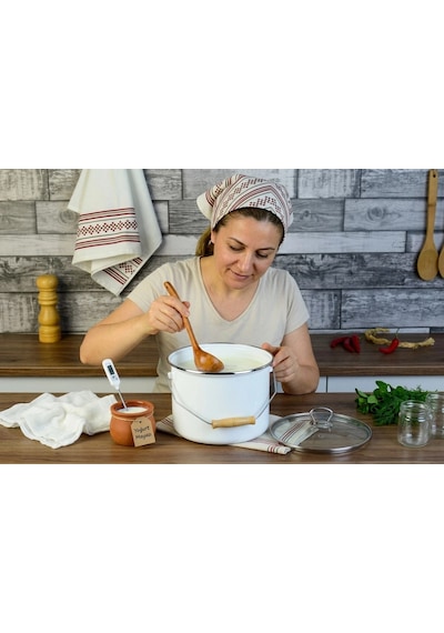 Tasarım Emaye Yoğurt Tenceresi Emaye Bakraç 20cm 5,25 Lt Beyaz Renkli