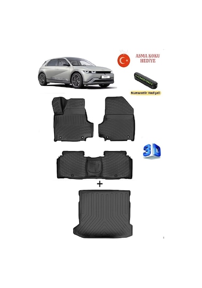 Hyundai İoniq 5 Elektrikli 2021 Sonrası Sabit Konsol Uyumlu 3d Havuzlu Paspas Ve 3d Bagaj Havuzu Seti Asma Koku Ve Numaratör Hediyeli