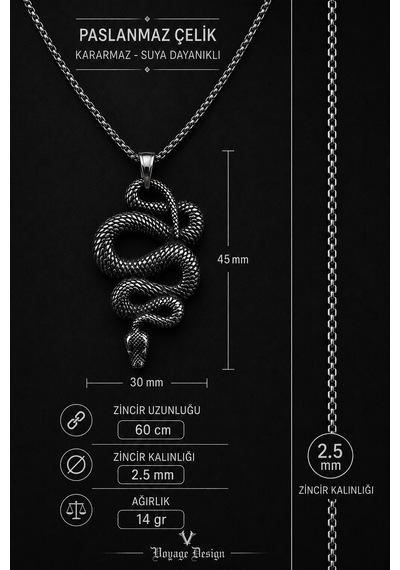 Paslanmaz Çelik Antik Gümüş Renk Gotik Stil Mistik Snake Yılan Kolye