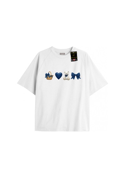 Tarzsokak Beyaz Oversize T-shirt Sepet Ayıcık Kalp Özel Tasarım