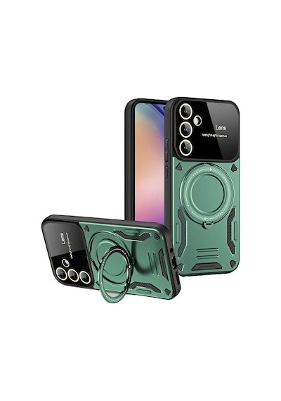 Newface Samsung Galaxy Uyumlu S24 Fe Kılıf Joy Lens Standlı Kapak - Glblseme - 30 Koyu Yeşil