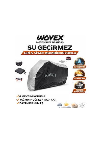 Wovex Tvs Apache Rtr 200 Motosiklet Brandası Gri Siyah Kombinasyonlu Arka Çanta Uyumlu Motor Branda