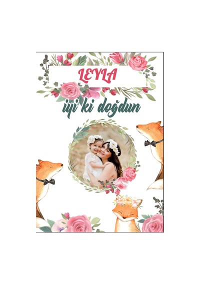 Çiçekler Ve Tilki Temalı Doğum Günü Afişi - 50x70 Cm