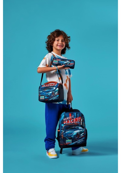 Coral High Kids Siyah Nefti Yarış Arabası Desenli 3'lü Okul Çanta Seti Set0123765 Koyu Yeşil