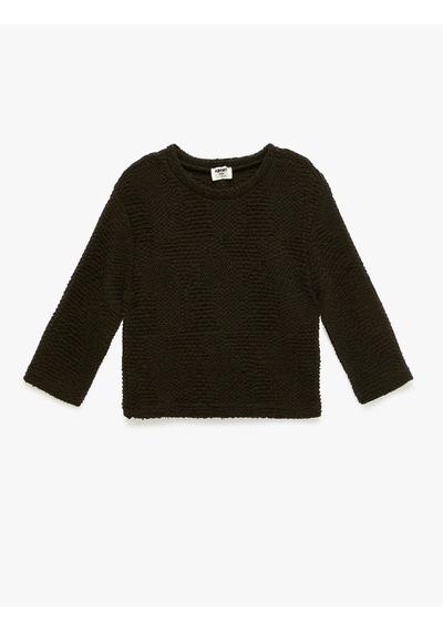 Koton Bisiklet Yaka 3/4 Kollu Dokulu Sweatshirt Kahverengi 6wkg10537ak Kahve