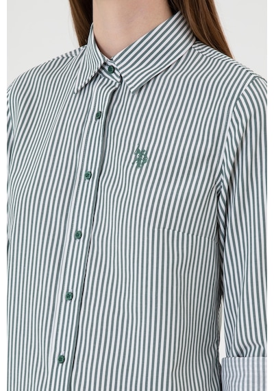 U.S. Polo Assn. Kadın Koyu Yeşil Çizgili Uzun Kollu Gömlek 50316492-VR079 U.S. Polo Assn. Kadın Koyu Yeşil Çizgili Uzun Kollu Gömlek 50316492-VR079