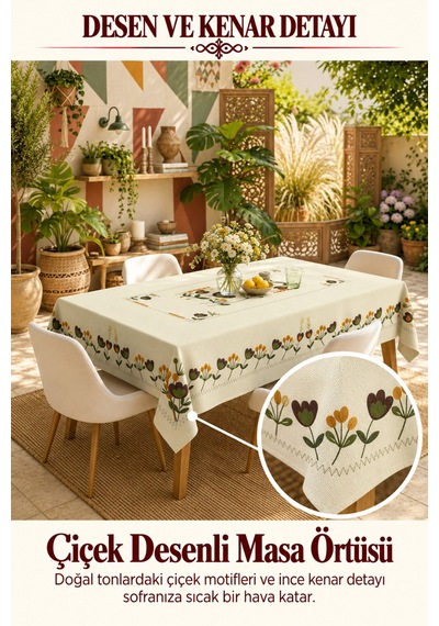 Vivanni Home Yıkanabilir Dikdörtgen Masa Örtüsü Günlük Kullanıma Uygun Pratik Ve Uzun Ömürlü Yeşil Çiçekli
