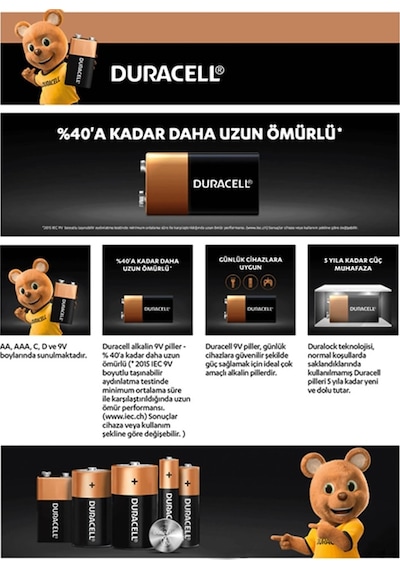 Duracell Alkalin 9V Pil