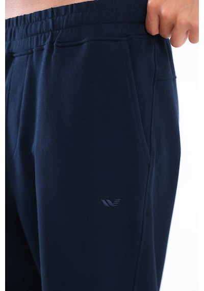 Rowinger 2 İplik Nakış Logo Fermuarlı Cepli Buggy Fit Erkek Eşofman Altı Navyblue