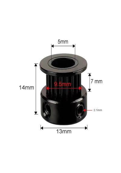 Koodmax Gt2 16 Diş 5mm Alüminyum Alaşım Dişli Senkron Zamanlama Kayışı Kasnağı - Siyah