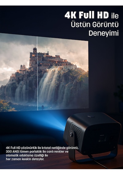 Jeero 4k Smart Cinema Portable Projector Auto Focus / Android Türkçe Menü