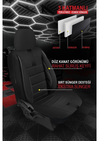 Seat Altea 2005-2012 Uyumlu Siyah Başak Serisi 2+1 Ticari Koltuk Kılıfı