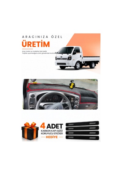 Kia Bongo 2004-2019 Uyumlu Torpido Koruma Örtüsü Oto Kılıfı - Siyah Kırmızı