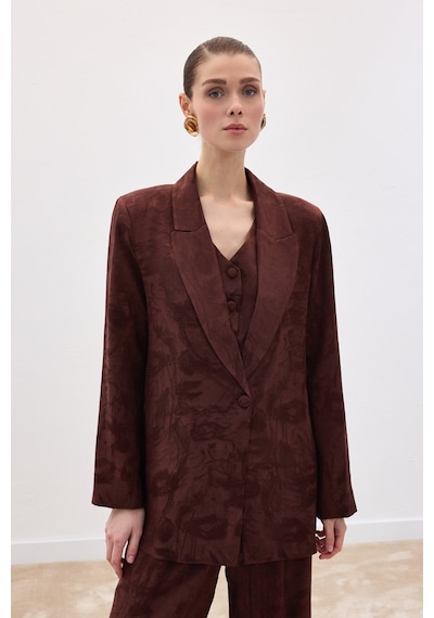 Sateen Jakarlı Uzun Ceket - Kahve-136767 Kahve