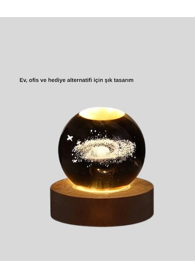 Hubrendy Tekno Samanyolu Desenli Kristal Küre Ahşap Standlı Gün Işığı Led Masa Lambası Diğer