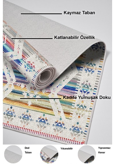 Dekoreko Kaymaz Taban Djt Banyo Halısı Trend Iskandinav F5014 Renkli