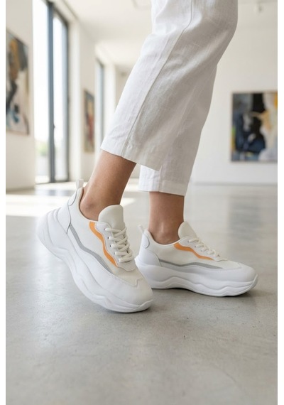 Shoetek Yaswe Kadın Sneakers Bağcıklı Spor Ayakkabı Turuncu/beyaz Deri