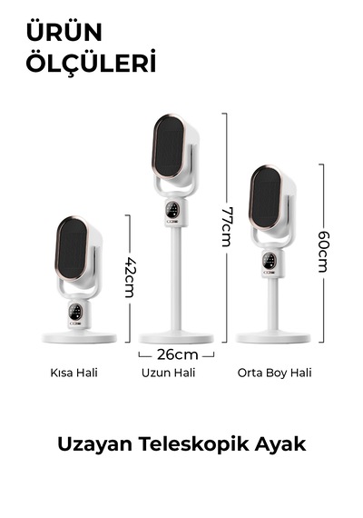 Robo Teleskopik Ayaklı Isıtıcı Beyaz