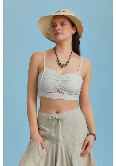 Los Banditos İnce Askılı Cut Out Detay Koton Krem Bralet Naturel