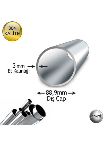 Paslanmaz Çelik Boru (3'') 304 Kalite 88,9Mm X 3Mm