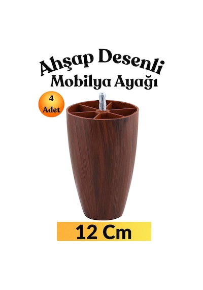 4 Adet Vidalı M8 Ince Diş 12 Cm Ceviz Plastik Mobilya Yükseltici Koltuk Kanepe Ayağı Ayakları Fındık Desenli Fındık Desenli