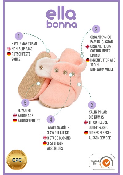Ella Bonna Kaydırmaz Taban Polar Pamuk Astarlı Unisex Bebek Çocuk Ev Terliği Basic Pudra - 561957207 Pudra - 561957207 Pudra