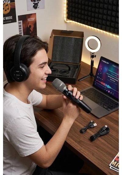 Martino Mt-312 Kablosuz Mikrofon Referans Kulaklık Karaoke Seti Tws Özellikli