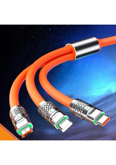 3 İn 1 Type-c + Micro Usb + Lightning Hızlı Şarj Kablosu Silikon Kablo 1 Metre Opp Ambalaj 4434