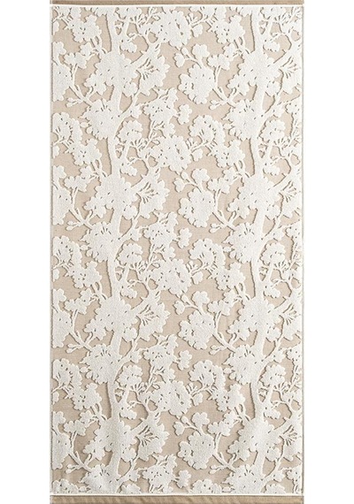Pamuk Tekli Havlu Jakarlı Karna Eco Batıs - 70 X 140 Bej