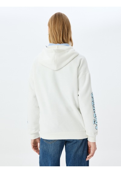 Koton Kolej Baskılı Kapüşonlu Oversize Sweatshirt Ekru 5wal10835ık Ekru