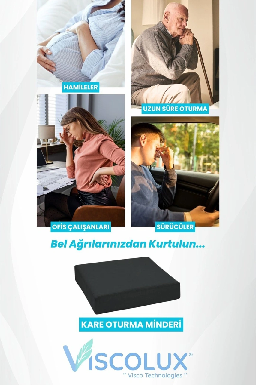 Kare Ortopedik Minder - Kare Oturma Minderi Tekerlekli Sandalye Ofis Araba Minderi Siyah