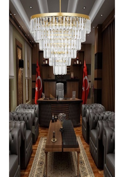 Nilsa 50 Lik Sarı Kristal Taşlı Lüks Avize - Yatak Odası - Salon - Mutfak - Hol Sarı