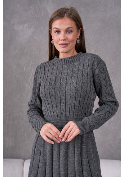 Flex Fashıon Saç Örgülü Trend Popüler Triko Mini Elbise Koyu Gri - 662242424 Koyu Gri - 662242424 Koyu Gri