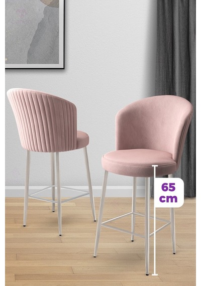 Canisa Alte Serisi 1 Adet Babyface Kumaş 65 Cm Krom Kaplama Ayaklı Pembe Bar Sandalyesi Pembe Sandalye Krom Kaplama Ayak