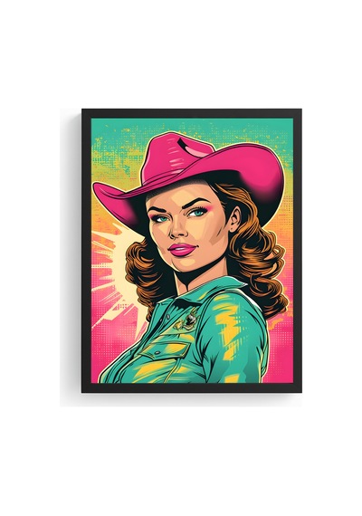 Doğal Ahşap Çerçeveli Pop Art Portre Tablo - Retro Pembe-turkuaz Huhu1778