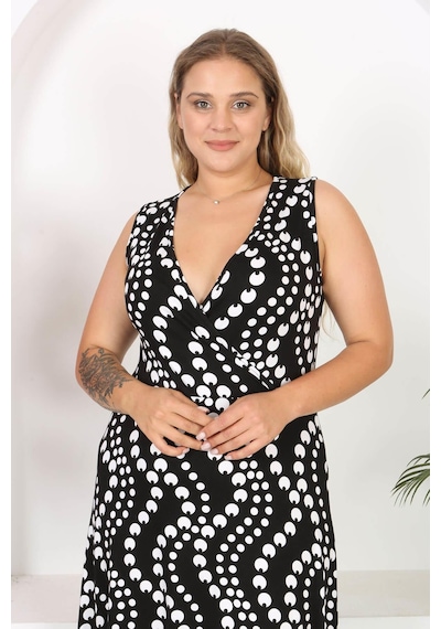 Mooi Xxl Kadın Siyah Beyaz Zigzag Puantiye Desen Kolsuz Kruvaze Yaka Büyük Beden Maxi Elbise Siyah Mooi Xxl Kadın Siyah Beyaz Zigzag Puantiye Desen Kolsuz Kruvaze Yaka Büyük Beden Maxi Elbise Siyah