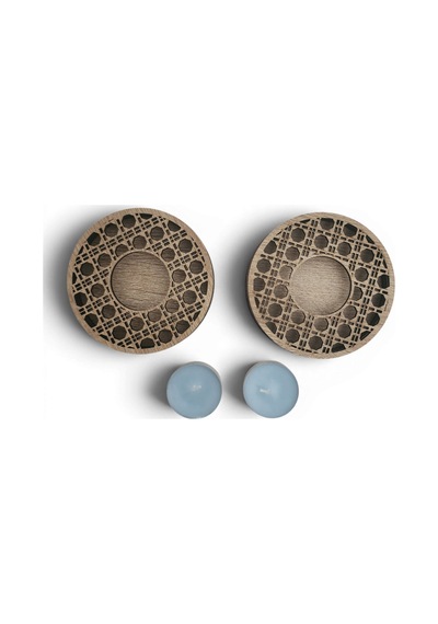 Dekoratif Ahşap Hazeran Örgü Desenli İkili Tealight Mumluk Üç Katman